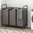 thumbnail image 4 of 3-Bag Laundry Sorter,Laundry Hamper Cart with Heavy Duty Rolling Lockable Wheels and Removable Bags (Brown), 4 of 12