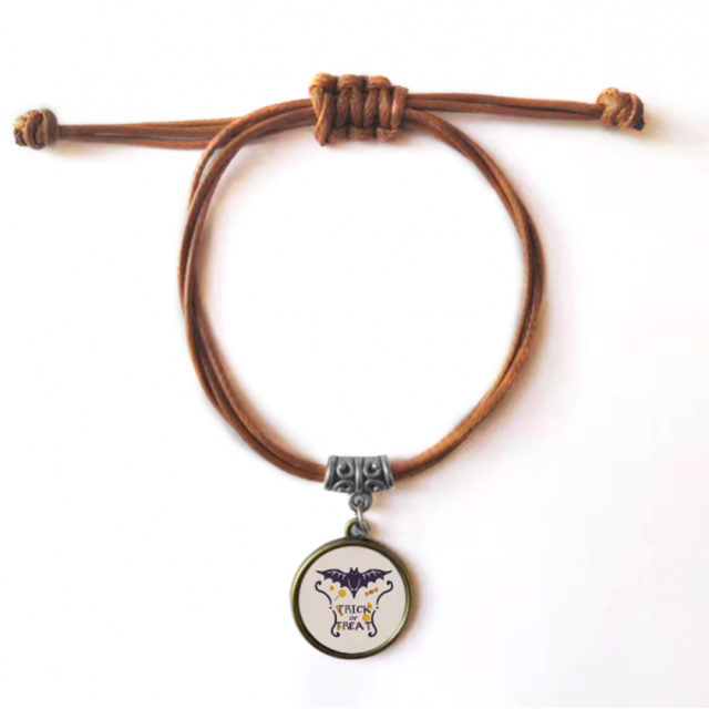 Shape Cartoon Pattern Halloween Bracelet Leather Hide Rope Wristband Brown Jewelry