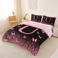 thumbnail image 2 of jejeloiu Pink Personalized Monogram U Queen Duvet Cover Set For Girls,Chic Glitter Print Initial Design Bedding For Kids,Pink Reversible,3-Piece(No Comforter), 2 of 6