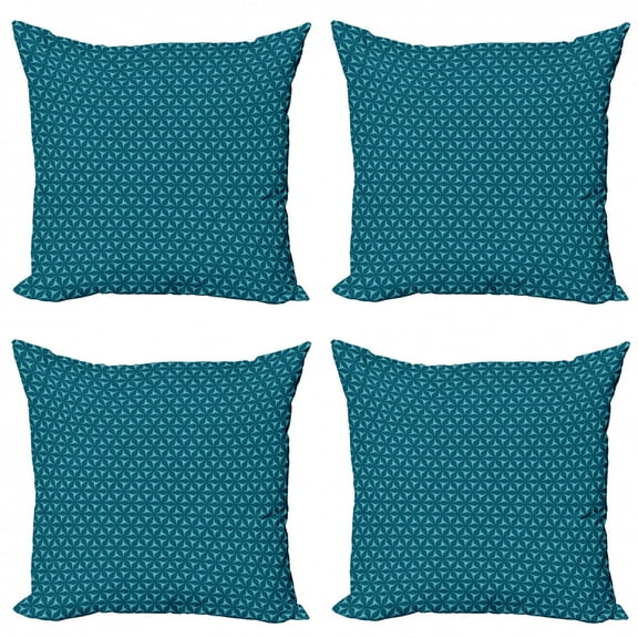 Ambesonne Abstract Geometry Throw Pillow Cover 4 Pack, Geometric Element, 16", Petrol Blue and Aqua