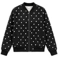 thumbnail image 2 of Women's Polka Dot Bomber Jacket Long Sleeve Casual Bomber Outerwear Polka Dot Print Zip Closure Ribbed Cuffs Easy Layering for Daily Wear, 2 of 3