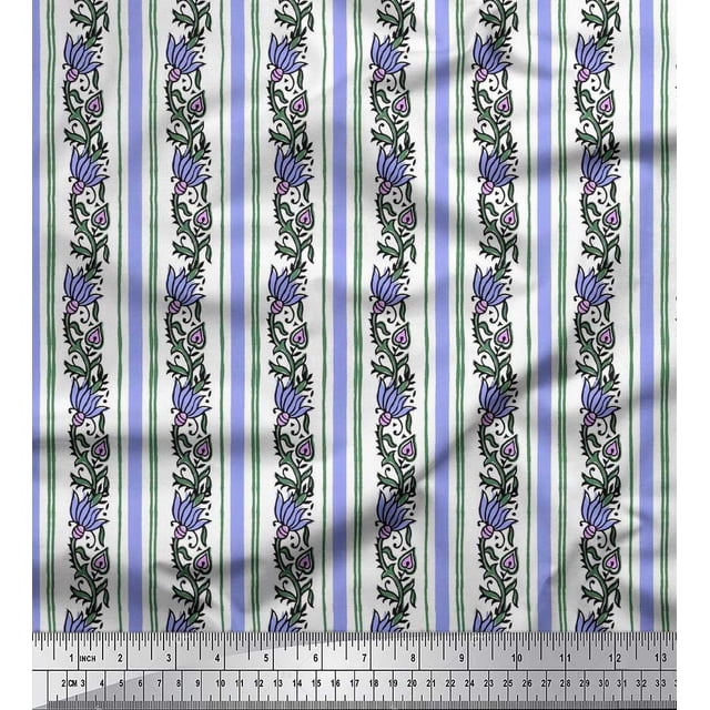 Soimoi Polyester Crepe Fabric Stripe,Leaves & Floral Block Decor Fabric Printed Yard 52 Inch Wide