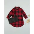 thumbnail image 2 of Kiapeise Little Girls Long Sleeve Red Plaid Flannel Shirt Dress PU Leather Camisole Casual Daily Outfit, 2 of 9