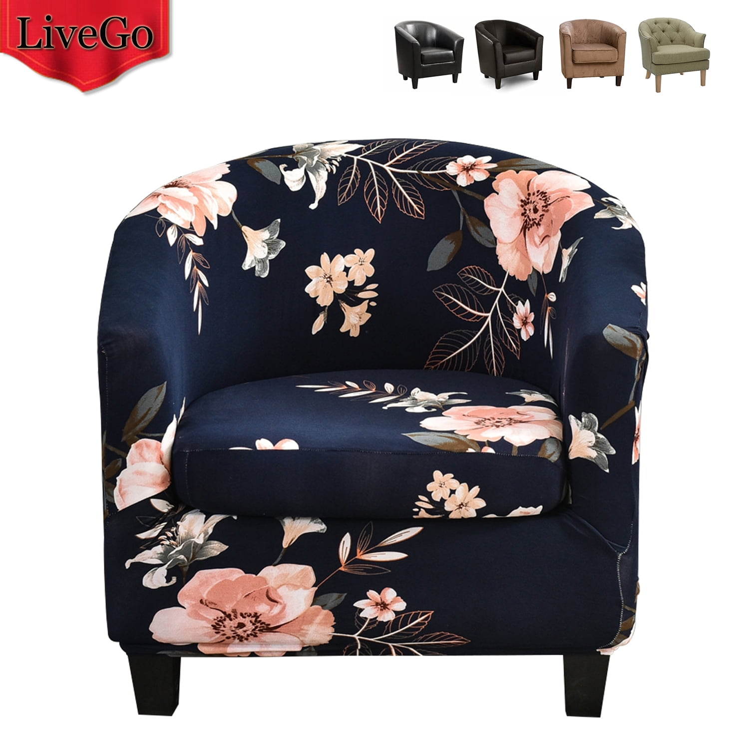 LiveGo Printed Club Chair Slipcover, 2 Piece Barrel Chair Covers