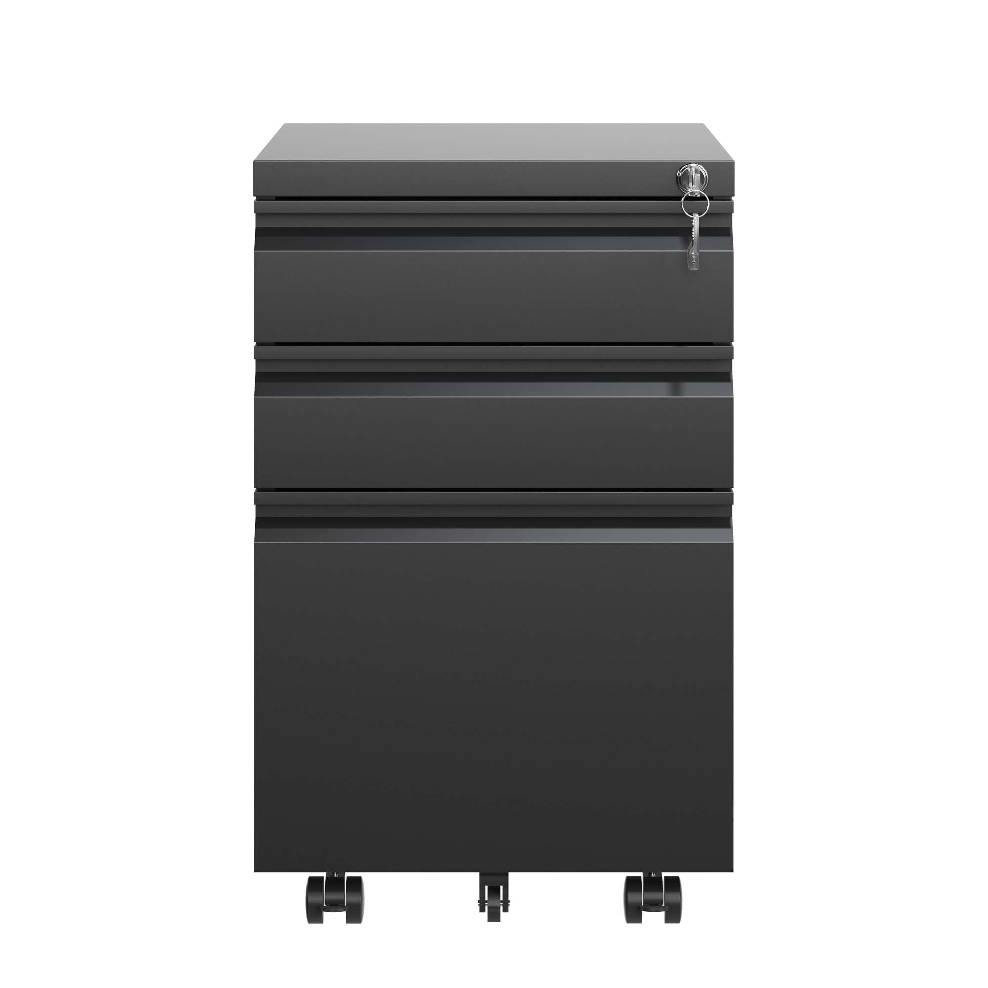 3 Drawer Mobile File Cabinet with Lock, Metal Filing Cabinets for Home Office Organizer Letters/Legal/A4, Fully Assembled Except Wheels, Black