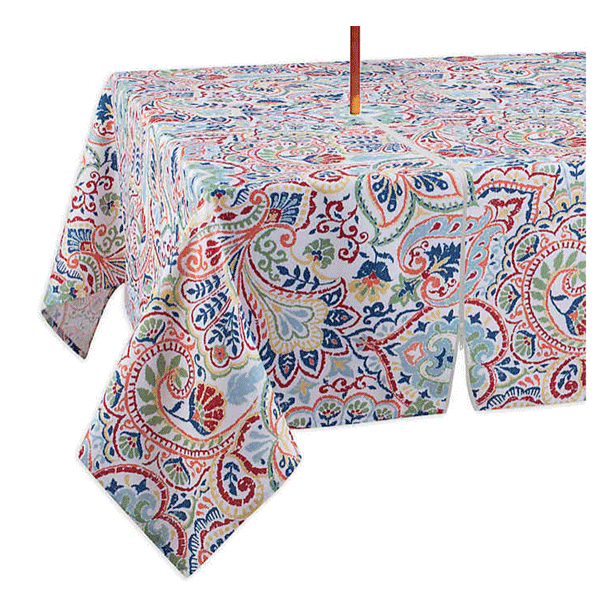 Arlee Kastoria Summer Print in Red Indoor Outdoor Fabric Tablecloth (70" Square Umbrella Hole
