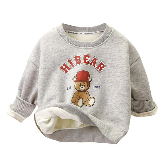 TFEOQRY Children Girls' Cotton Pullover Shirts Winter Teddy Bear Printed Round Neck Lambskin Long Sleeved Sweatshirt with Warm Base Long Sleeved Round Neck Top
