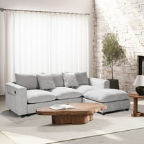 WestinTrends Augusta 99" Modular Chenille L-Shaped Sectional Sofa and Chaise With USB/Type-C Ports and Side Pockets, Light Gray