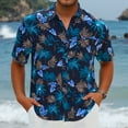 thumbnail image 6 of Sumtumn Men's Hawaiian Shirt Short Sleeves Navy Blue Gold Printed Button Down Summer Beach Shirts, 6 of 7
