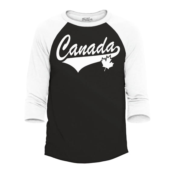 Shop4Ever Men's Canada White with Leaf Proud Canadian Flag Boxy Raglan Baseball Shirt Medium Black/White