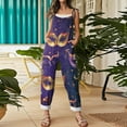 thumbnail image 4 of Fgvctg Womens Mardi Gras Jumpsuits Wide Leg Pant Carnival Party Spaghetti Straps Casual Mask Graphic Jumpsuit Sleeveless Bib Overalls Sprimg Rompers Clothing With Pockets Dark Purple XL, 4 of 4