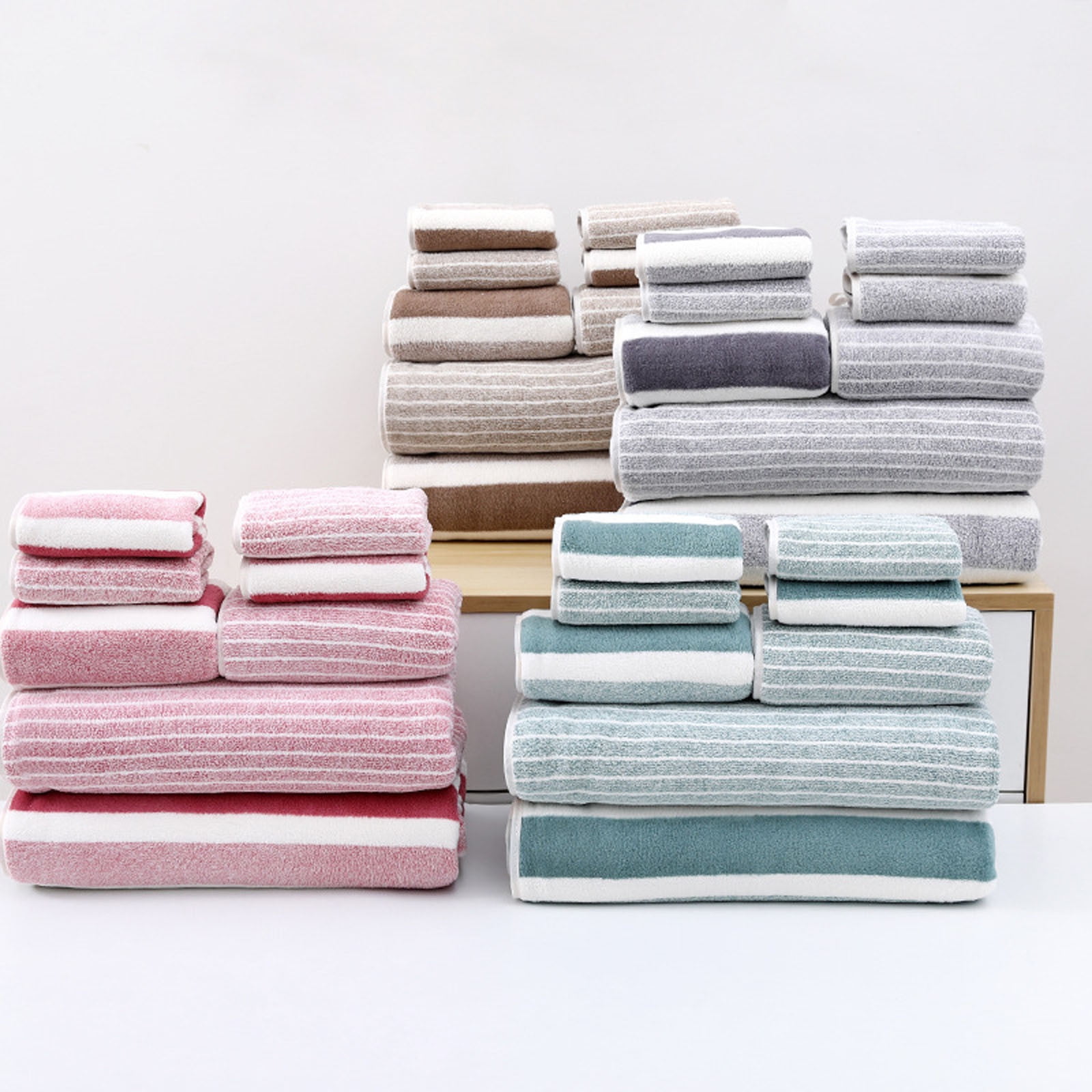 Twfbrm 8 Piece Microfiber Bath Towel Set, Coral Velvet Highly Absorbent Striped Towels, 2 Bath Towels 2 Hand Towels and 4 Wash Cloths, Soft and Lightweight Towels for Bathroom Gym Beach Hotel and Spa
