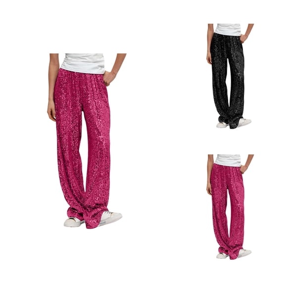 Women's Sequined Pants Sparkling Sequins High Waisted Wide Leg Flared Pants Flared Pants Nightclub Wear Summer Pants