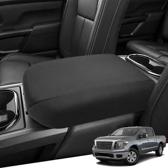 KBH Center Console Cover for 2016-2024 Nissan Titan Accessories, Washable Fabric Middle Console Armrest Covering for Truck Interior, Black