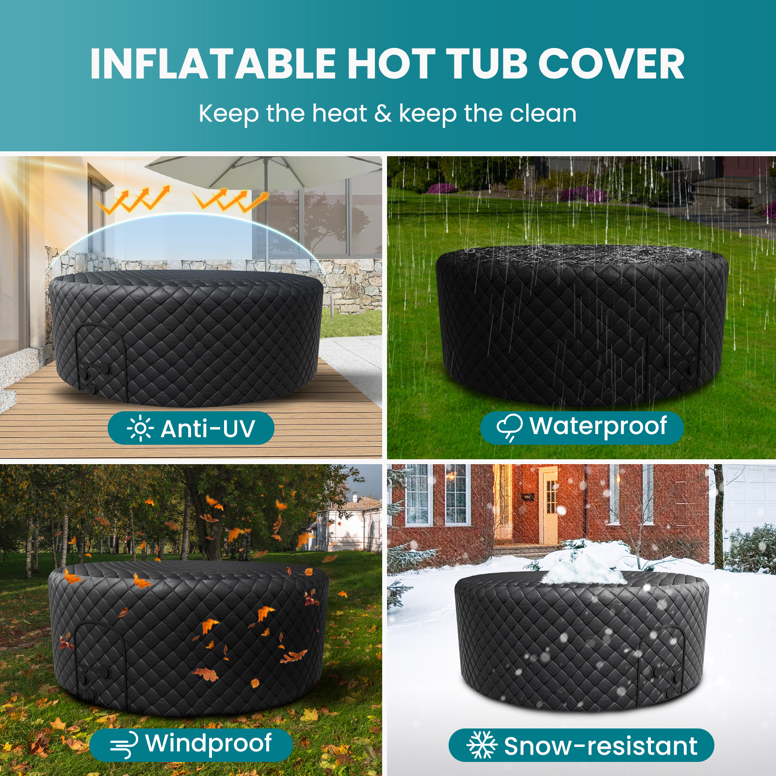Outdoor Inflatable Hot Tub for 2-4 Person Round Thickened Insulation Cover(NOT Include Tub), Energy Efficient Hot Tub Insulated Thermal Cover Full Coverage for Keeping Warm Extra Insulation Dustproof