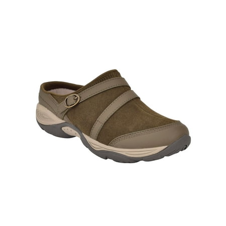 

EASY SPIRIT Womens Dark Brown Mixed Media Removable Insole Comfort Arch Support Buckle Accent Equinox Round Toe Wedge Slip On Mules 7 M