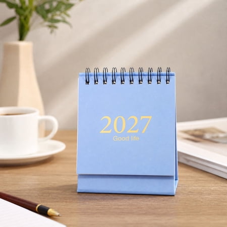 2027 Portable Desktop Calendar Mini English Version Desk Calendar with Stand for Office Home Table Decor Planning Organizing Scheduling 1 Pack Paper Paper Construction for Home Sky Blue