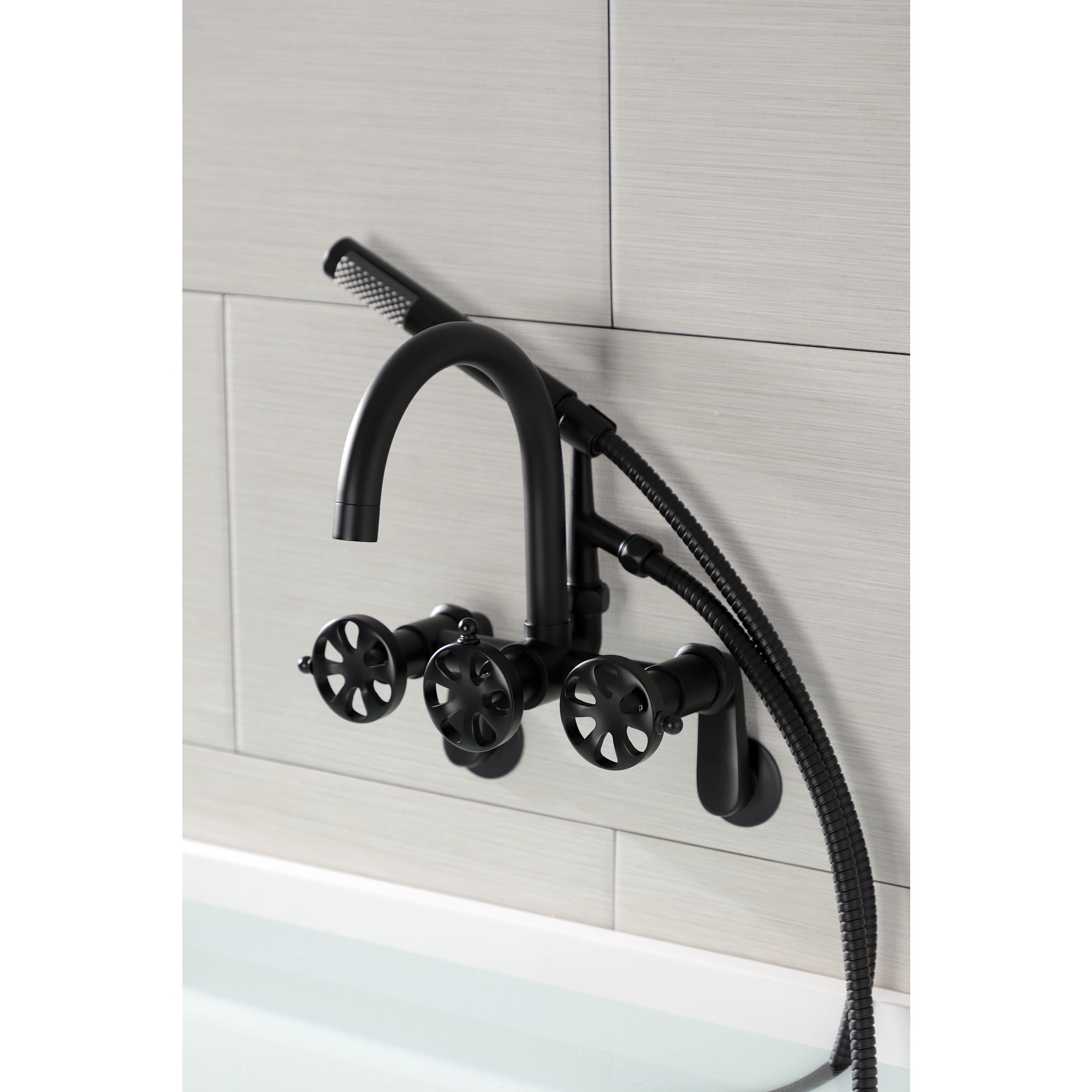 Kingston Brass AE8150RX Belknap 7-Inch Adjustable Wall Mount Clawfoot Tub Faucet, Matte Black