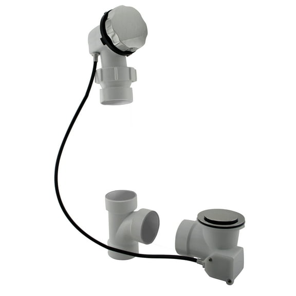 Westbrass D50P27BJ-07 27" Cable Drive Standard Bath Drain Trim Kit with Rotary Overflow Cover Knob on a Ball Joint Elbow, Pop-Up Stopper and Sch. 40 PVC Fittings, Satin Nickel