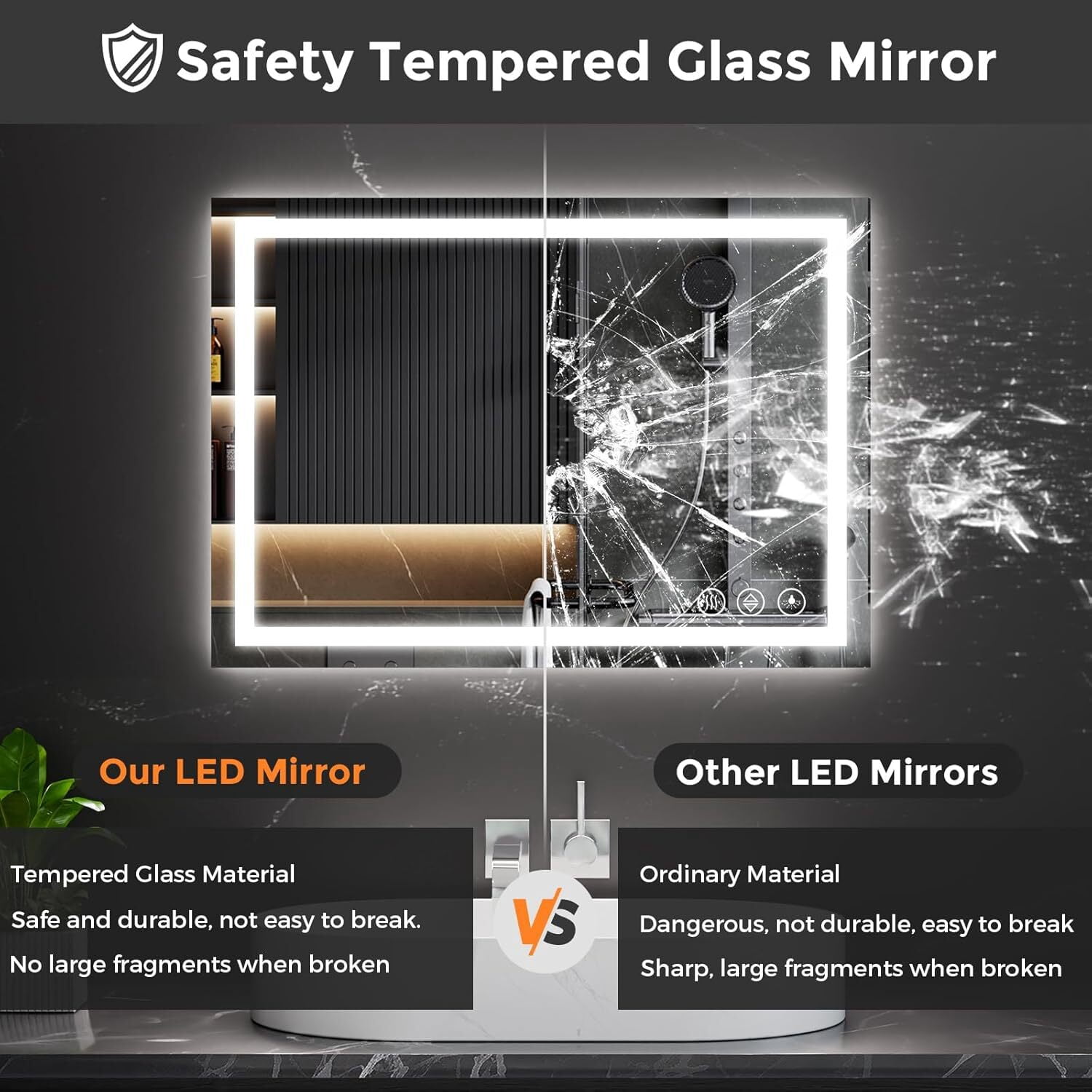 BEAUTYPEAK 24"x 32" LED Bathroom Mirror with Lights Vanity Mirror for Wall,White