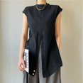 thumbnail image 4 of Noir Col Rond Manches Courtes Été Design Haut de Gamme Niche Croisé Pur Coton Ajusté Style Court Uni, 4 of 9