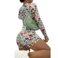 thumbnail image 3 of hirigin Women Fashion Wild Skinny Playsuits Floral Print/Solid Color Deep V-Neck Hooded Short Jumpsuits Spring Long Sleeve Rompers, 3 of 9