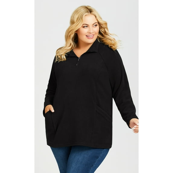 Avenue Women's Plus Size Polar Fleece Pocket Tunic Short Zip-Up Funnel Neck Long Sleeve Pull-Over