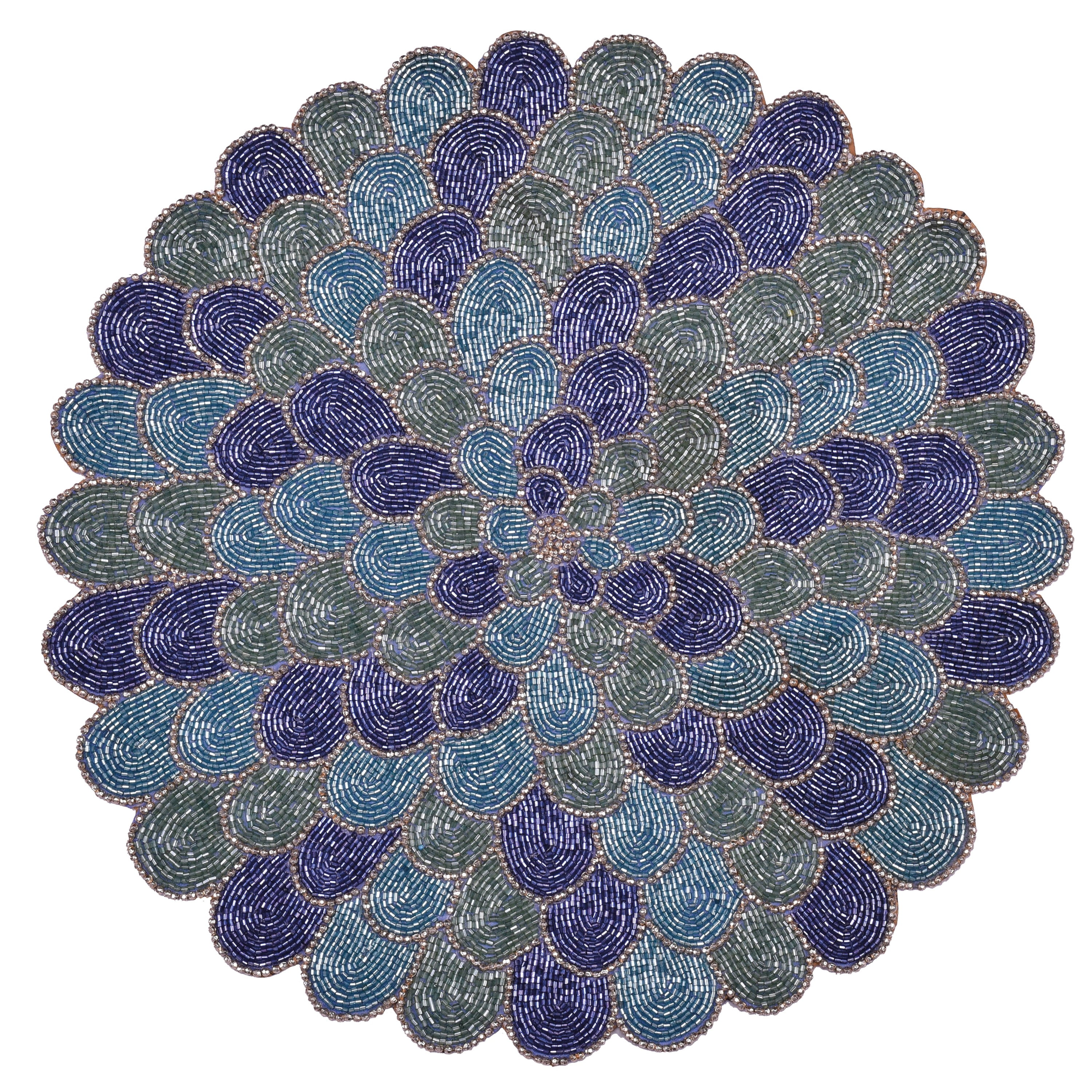 Blue Green Beaded Placemats Set of 4 for Dining Coffee Table Scratch Heat Stain Resistant Charger Kitchen Decor Durable Tablemats - Fall Autumn Thanksgiving Holiday - 15 Inches