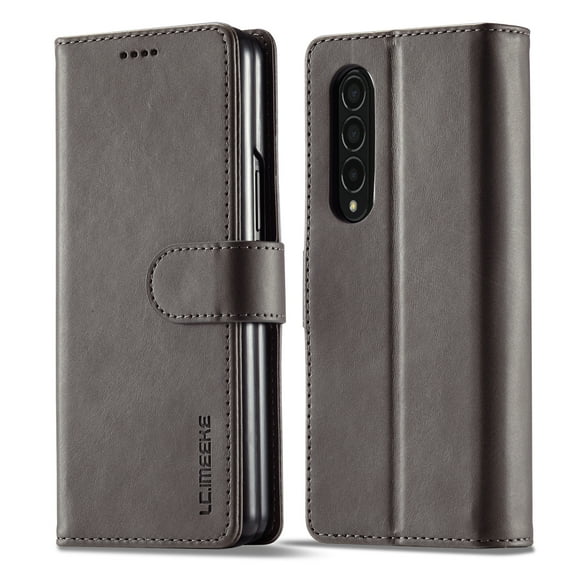 Galaxy Z Fold 3 5G Case,Samsung Z Fold 3 Luxury PU Leather Wallet Protective Stand Phone Case with Card Slots Pocket Cover Case for Samsung Galaxy Z Fold 3 5G,Gray