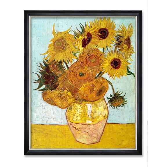 DECORARTS - Twelve Sunflowers by Vincent Van Gogh Art Reproduction. Oversize Solid Wooden Frame Matching with Giclee Prints Canvas Wall Art. Total framed size: 43x35"
