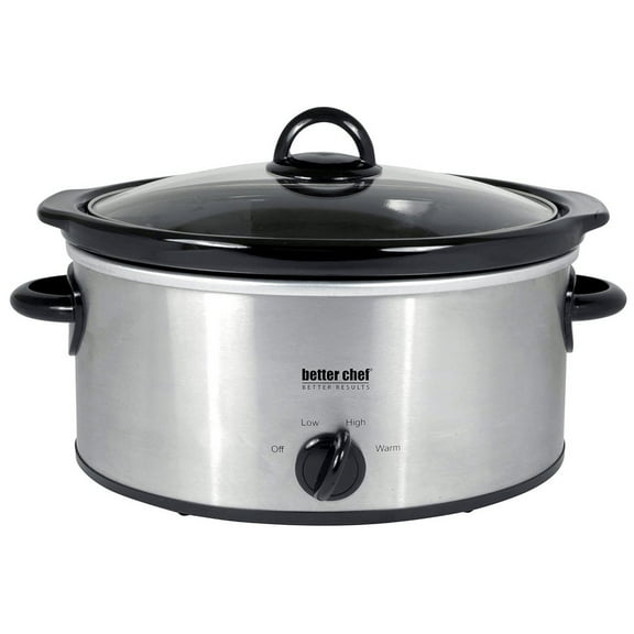 Better Chef 4 Quart Oval Slow Cooker with Removable Stoneware Crock in Stainless Steel