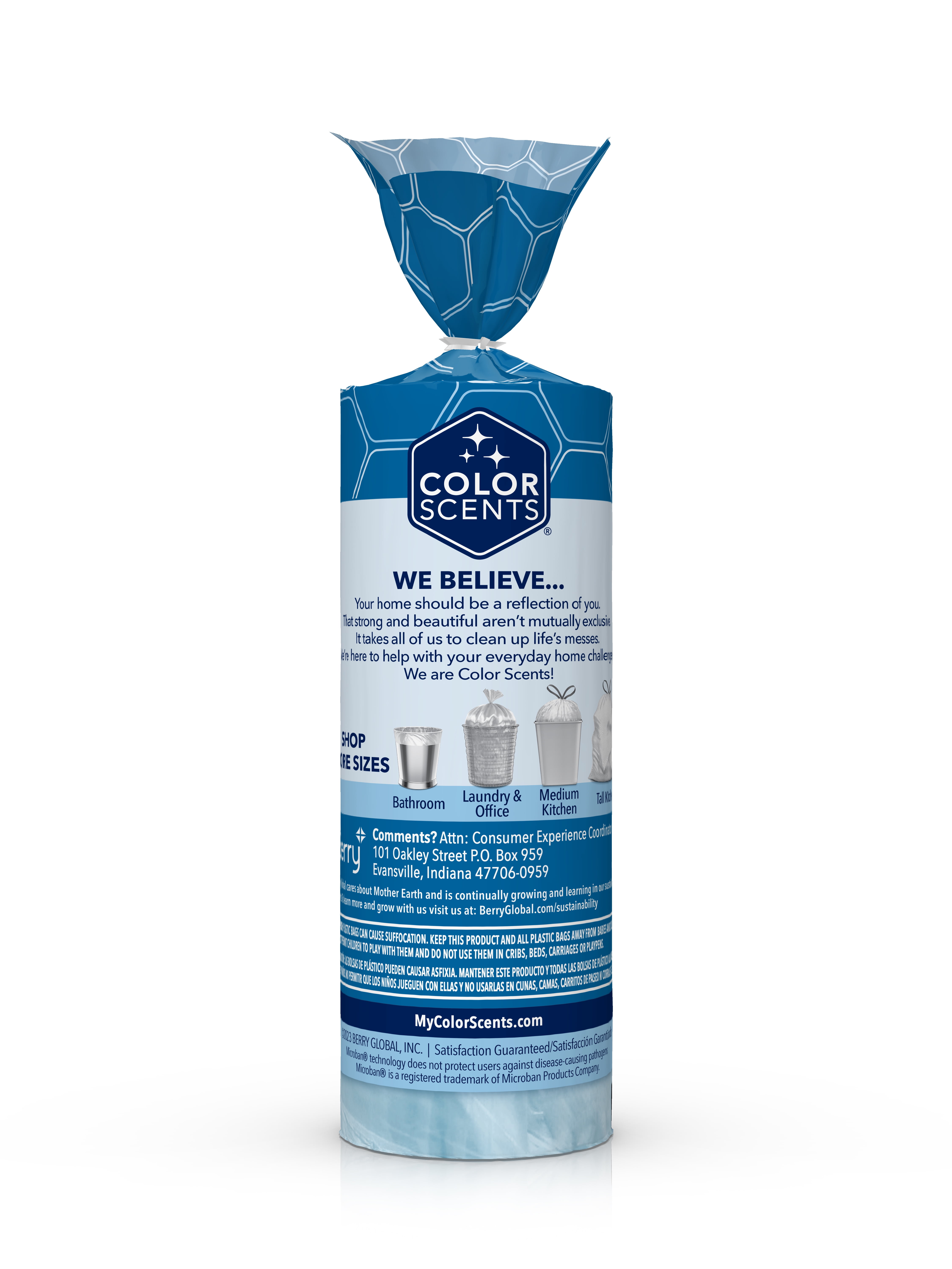 Color Scents Small Trash Bags, 4 Gallon, 80 Bags (Ocean Mist Scent, Twist Tie)