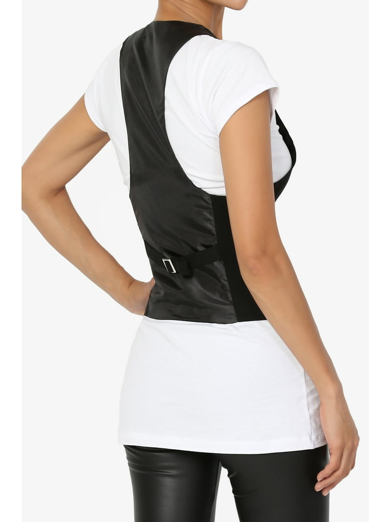 TheMogan Women's S~3X Satin Back V-Neck Tuxedo Boyfriend