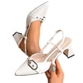 thumbnail image 4 of Miluxas Leather Adjustable Buckle Slingback Heels for Ladies, Pointed Toe Square Block Heel Back Strap Mules, Chic Footwear White 9.5(43), 4 of 9