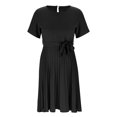 thumbnail image 5 of Loopsun Womens Dresses, Summer Dresses for Women, Fashion Women Solid Color Short Sleeve Round Neck Back Waist Lace Up Fold A-line Skirt Dress Black XXL, 5 of 5