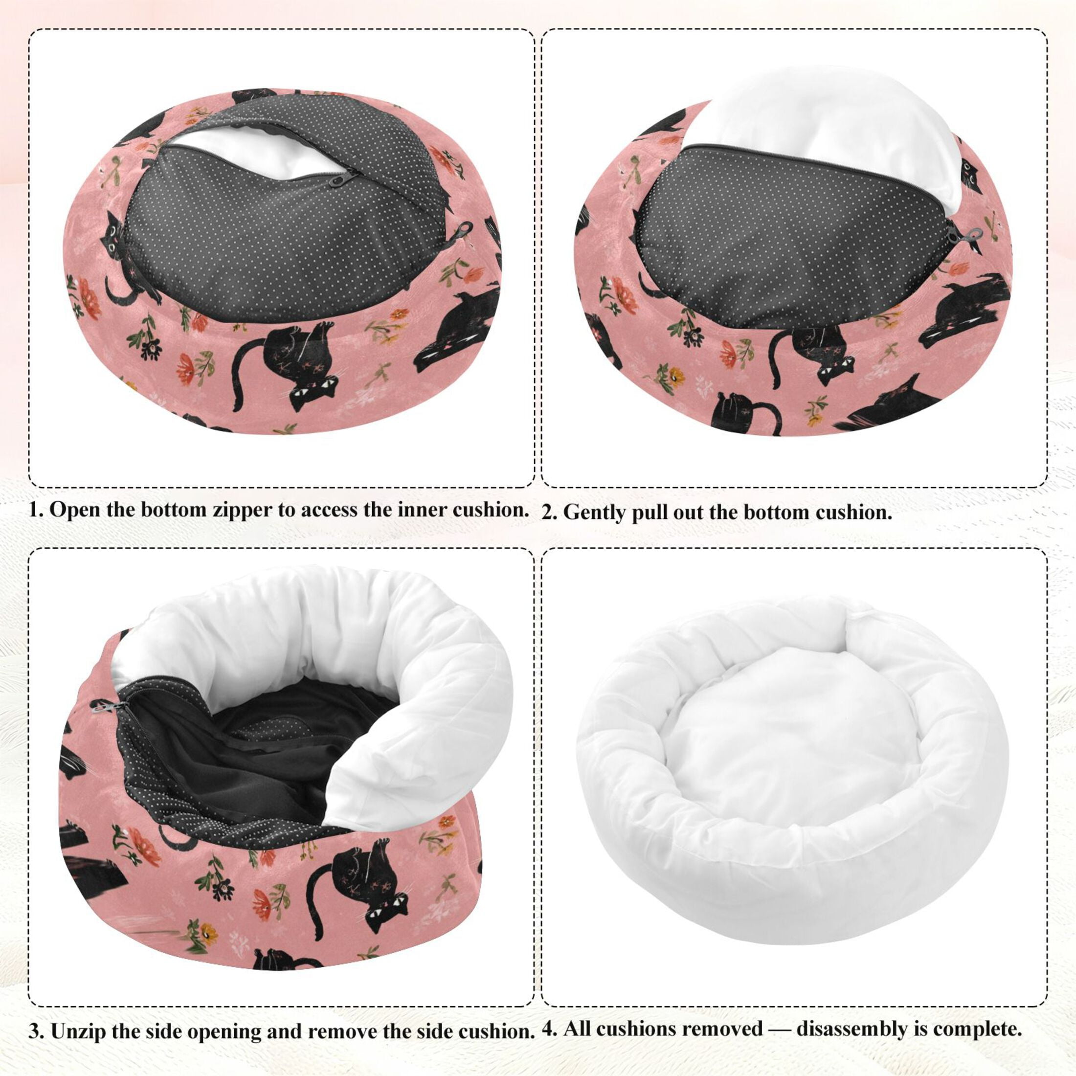 Iauyy Pet Couch Donut Cat Bed for Indoor Cats/Small Dogs Washable & Machine with Non-slip Bottom Calming Cat Furniture, Simple Sketch Of A Kitten (XS)