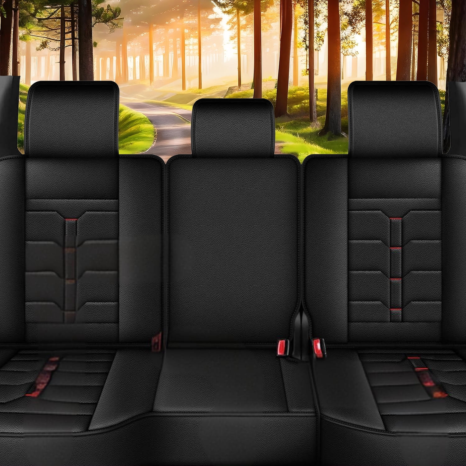 Car Seat Covers Fit for Ford Explorer 2004-2025 Full Set Leather Seat Cushion Waterproof Automotive Seat Protectors(5 Seats,Black&Redline)