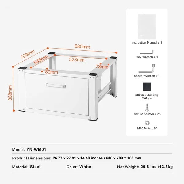 Laundry Pedestal, Washer And Dryer Base Stand Platform Universal Fit 660lbs Capacity, Heavy Duty Multi-Functional Base for Washing Machine with Drawer & Rich Accessories