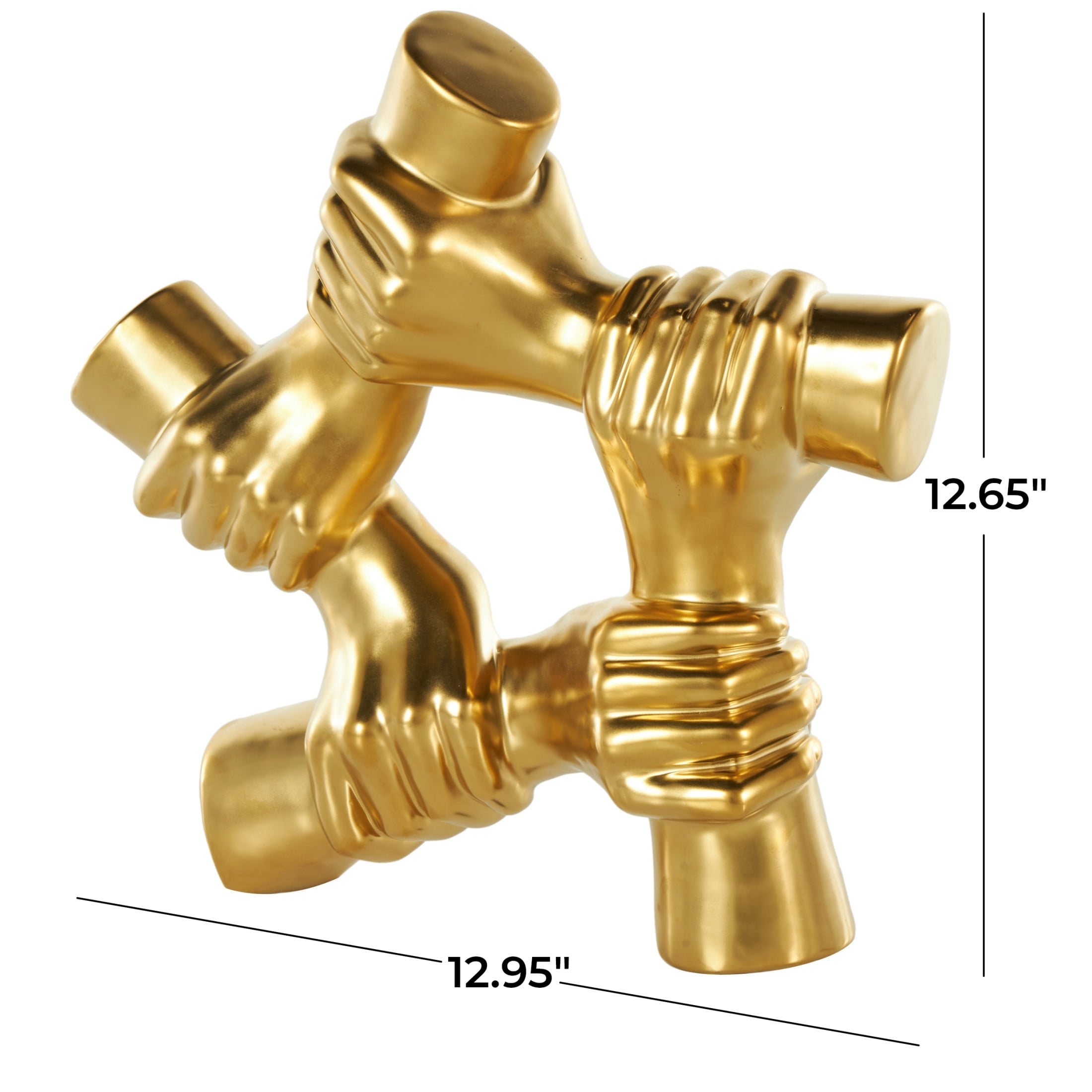13" x 13" Gold Ceramic Gripping Hands Sculpture, by DecMode