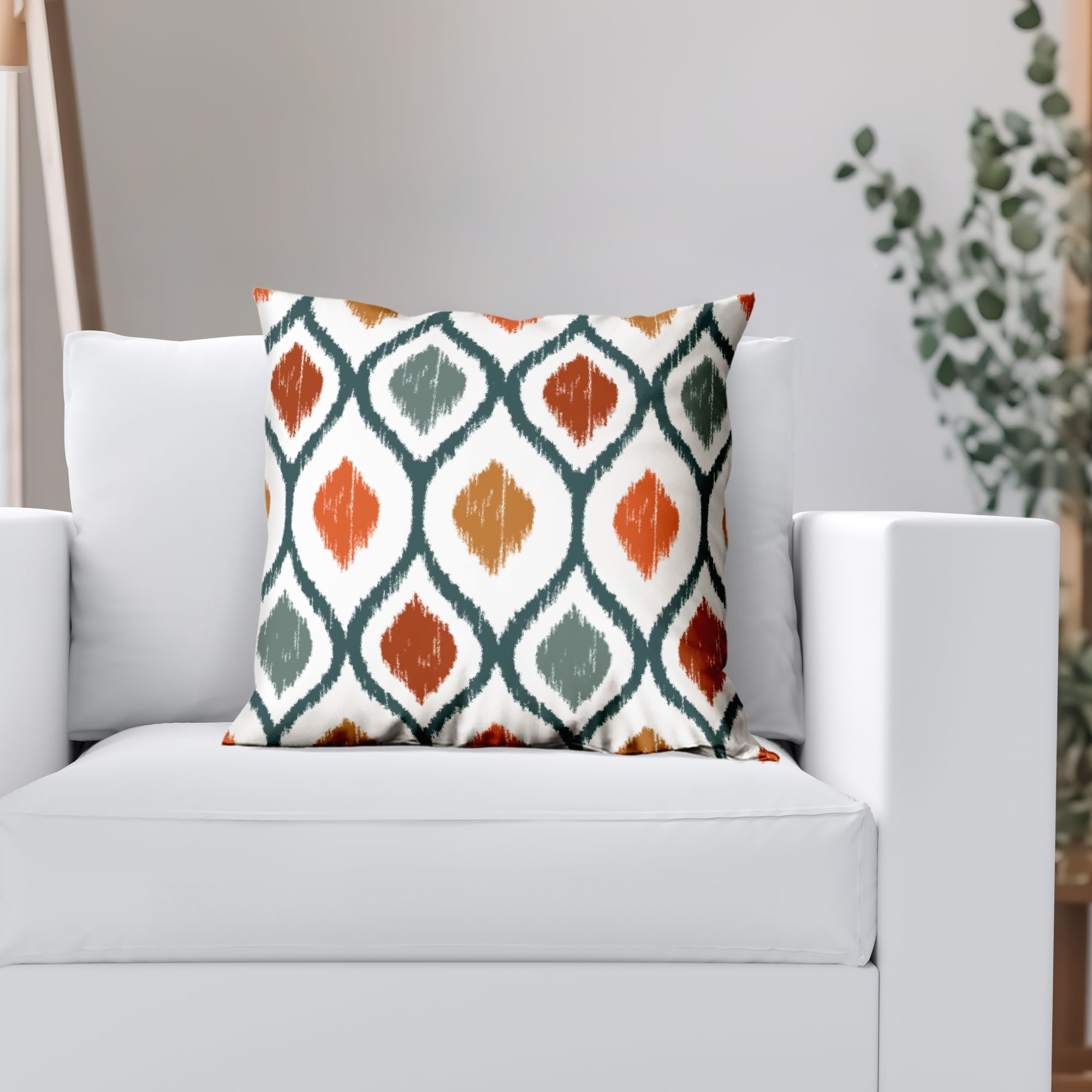 Americanflat 20"x20" Blue and Orange Diamond Pattern Design Throw Pillow with Premium Polyester