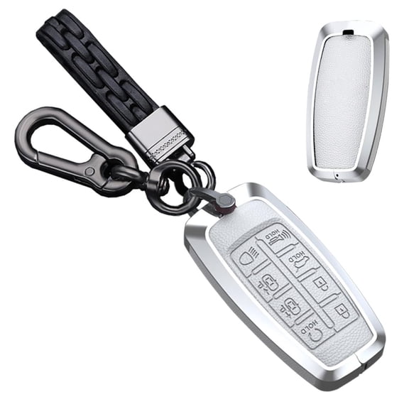 For Genesis leather Key Fob Cover Metal Key Case Shell for G80 GV80 GV70 G90 8 Buttons Car Accessories Protector Metal Keychain
