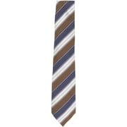 Altea Milano Men's Periwinkle / Brown Navy White Silk and Cotton Diagonal Stripe Grosgrain Necktie - One Size