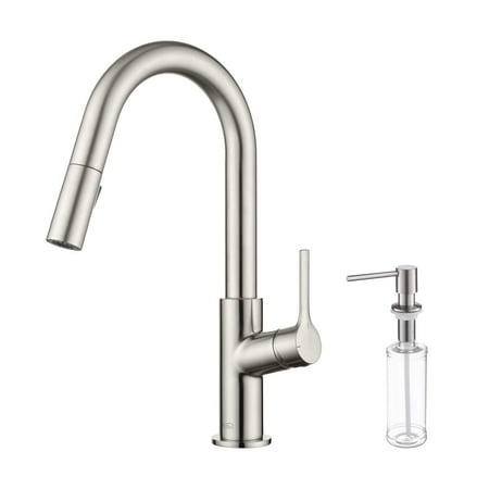 Kibi Fusion Single Handle Pull Down Kitchen & Bar Sink Faucet with Soap Dispenser - Brushed Nickel