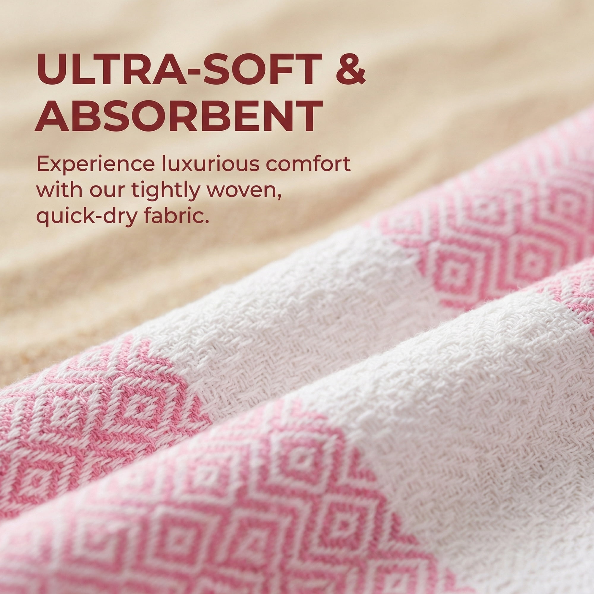Unique Bargains Geometric Sandproof Quick Dry Turkish Beach Towel Pink 71" x 40"