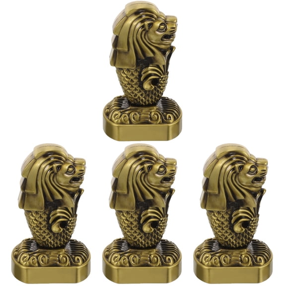 4pcs Metal Merlion Figurine Vintage Merlion Figurine Desktop Merlion Statue Craft