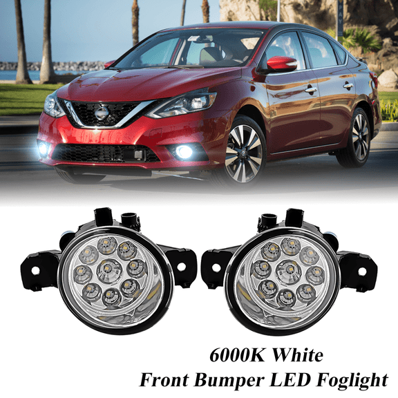 Pair Round LED Fog Lights for Nissan Sentra 2004-2019, 55W 6000K White Off-Road Lamps Black Front Bumper LED Fog Lights