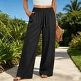 thumbnail image 2 of CHGBMOK Plus Size Pants for Women Elastic Waisted Drawstring Lightweight Wide Leg Pants Casual Loose Fit Gym Workout Trousers with Pockets, 2 of 8