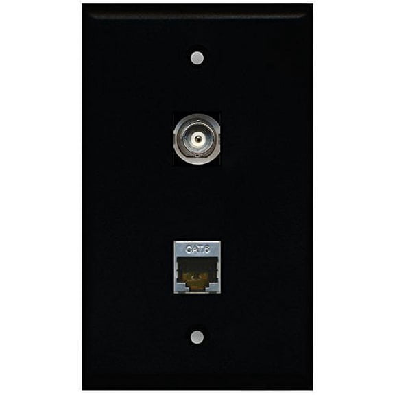 RiteAV - Black 1 Port Shielded Cat6 Ethernet 1 Port BNC Wall Plate