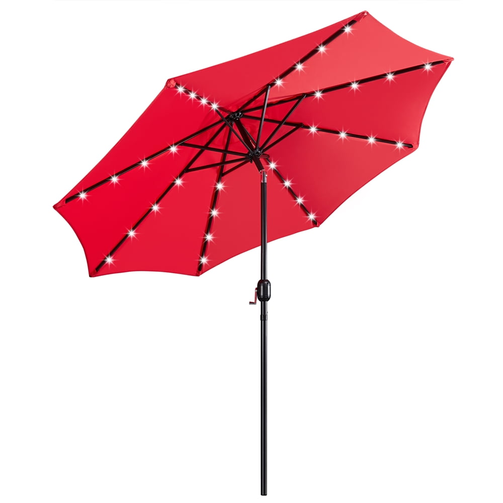 Renwick 96" Red Solid Print Octagon Market Patio Umbrellas, LED Lights