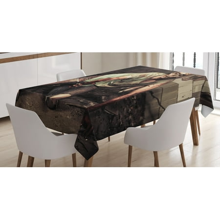 Halloween Tablecloths Zombie Decor Tablecloth, Halloween Scary Dead Man in Old Building with Bloody Head Nightmare Theme, Rectangular Table Cover for Dining Room Kitchen, 60 X 84 Inches, Grey Mint Peach, by Ambesonne ()